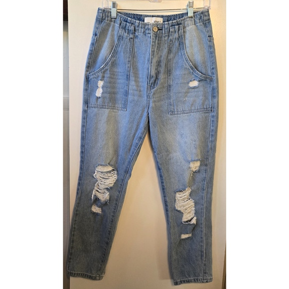 Vervet Womens Mom Jeans 28 Distressed Super High Rise Light Wash Tapered Cargo - Picture 1 of 9